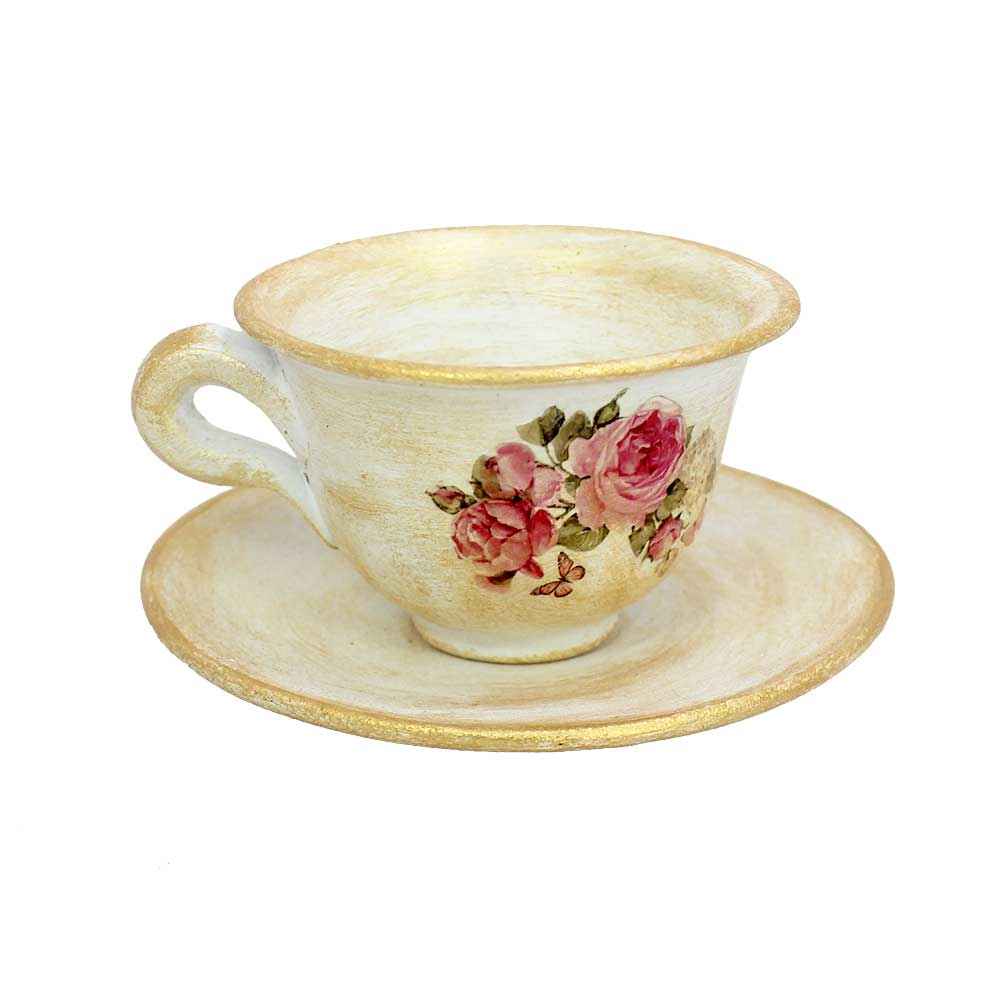 Handgefertigter Keramik-Räucherstäbchenhalter – Blumen Becher & Untertasse Design