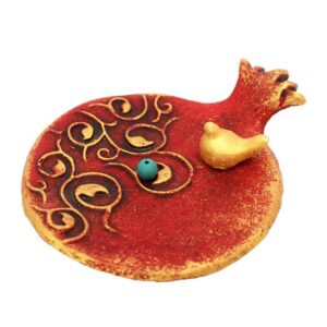 Handgefertigter Keramik-Räucherstäbchenhalter – Granatapfel & Vogel Design