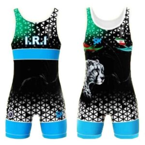 Iranisches Herren Freistilsinglet ohne Ärmel Modell Blue Leopard