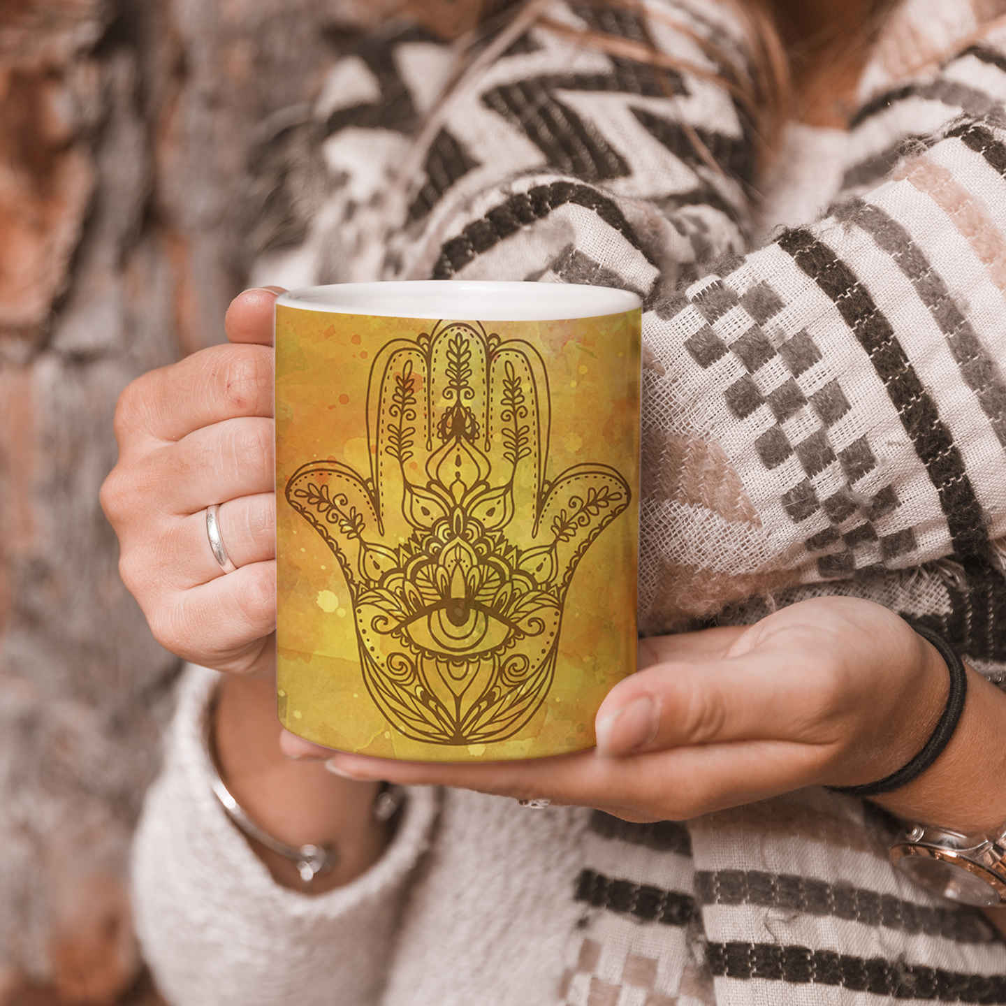 Islamische Keramik-Kaffeetasse – Elegantes Hamsa Muster