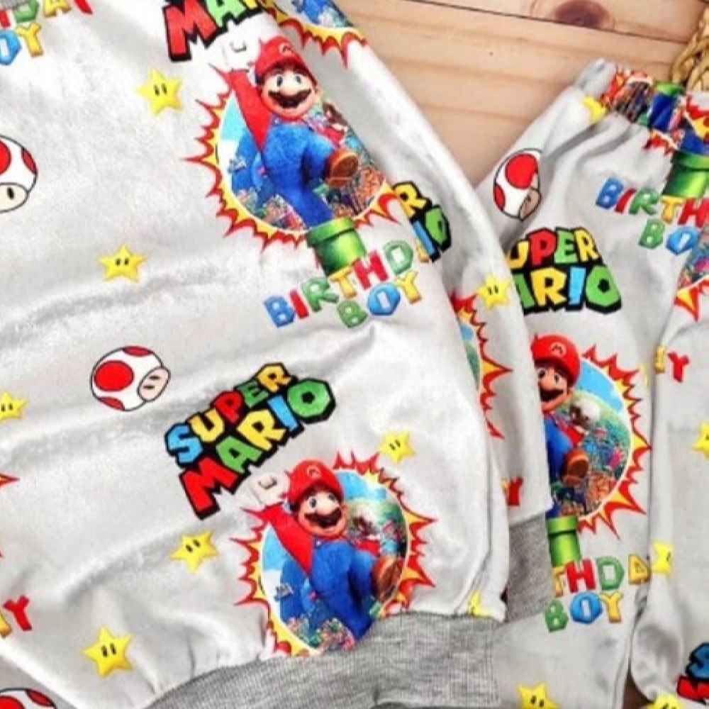 Kinder Sweatshirt & Hose Set mit Super Mario Design Weiß