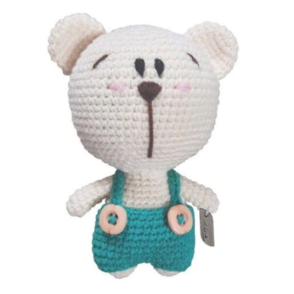 Handgemachtes Amigurumi Teddybär Kuscheltier – Weiß & Türkis | Weich und Farbenfroh