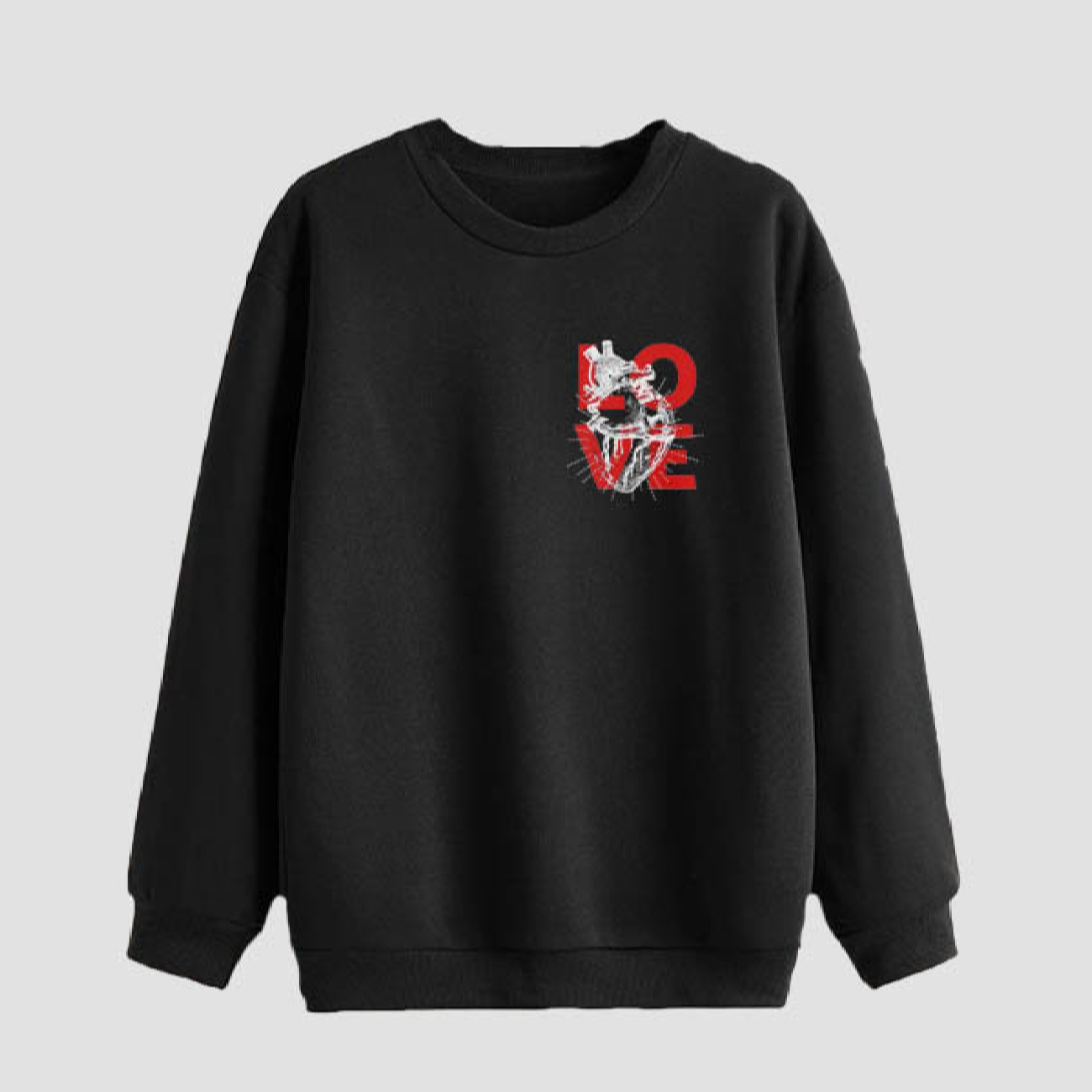 Herren Rundhals-Sweatshirt aus Baumwolle in Schwarz – Liebesmotiv