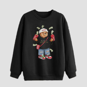 Herren Rundhals-Sweatshirt Baumwolle schwarz Teddy Bear