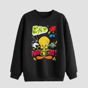 Herren Rundhals-Sweatshirt Baumwolle schwarz Tweety Design