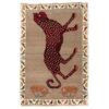 Original persischer Gabbeh-Wollteppich handgewebt mit Tiermotiven Leopard