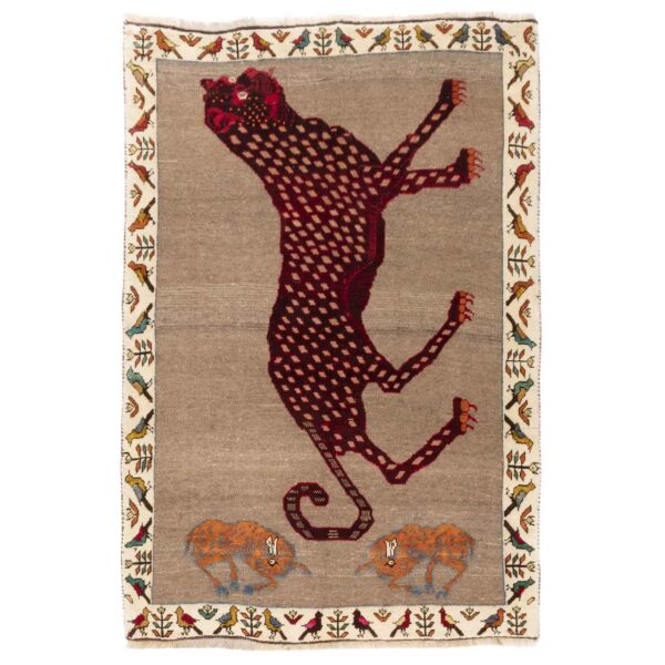 Original persischer Gabbeh-Wollteppich handgewebt mit Tiermotiven Leopard
