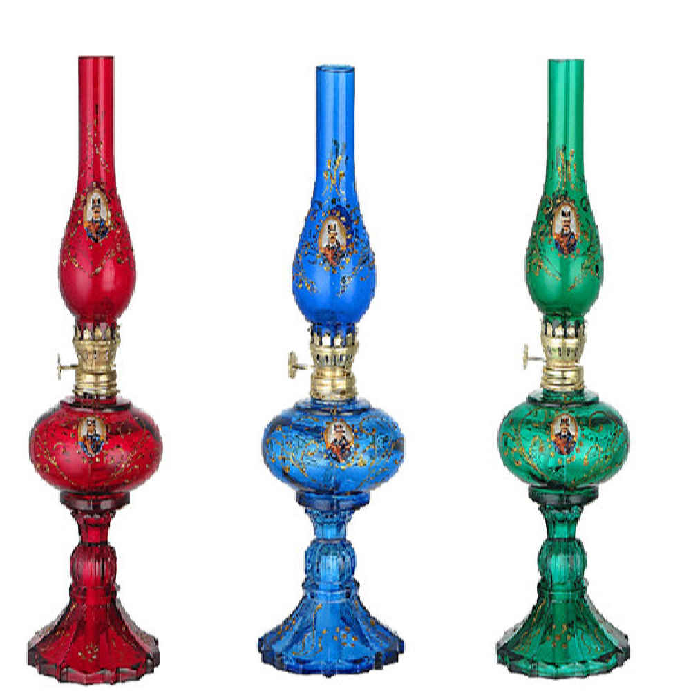 Glas-Petroleumlampe mit persischem Shah Abbasi Design