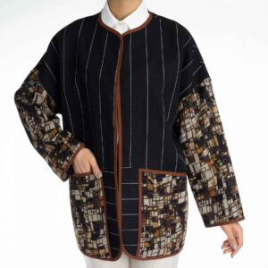 Persischer Manto schwarz & braun mit Fronttaschen für Frauen