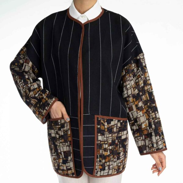 Persischer Manto schwarz & braun mit Fronttaschen für Frauen