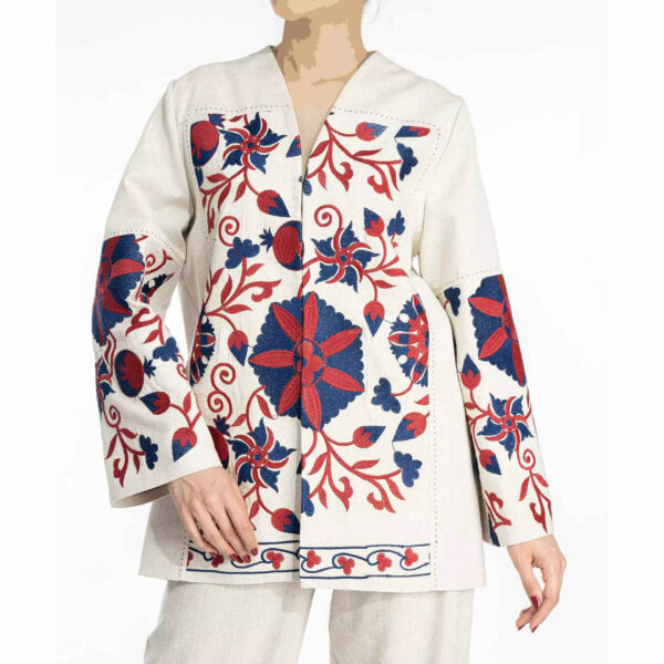 Persischer Manto, traditionelles Creme- & Rotdesign für Frauen