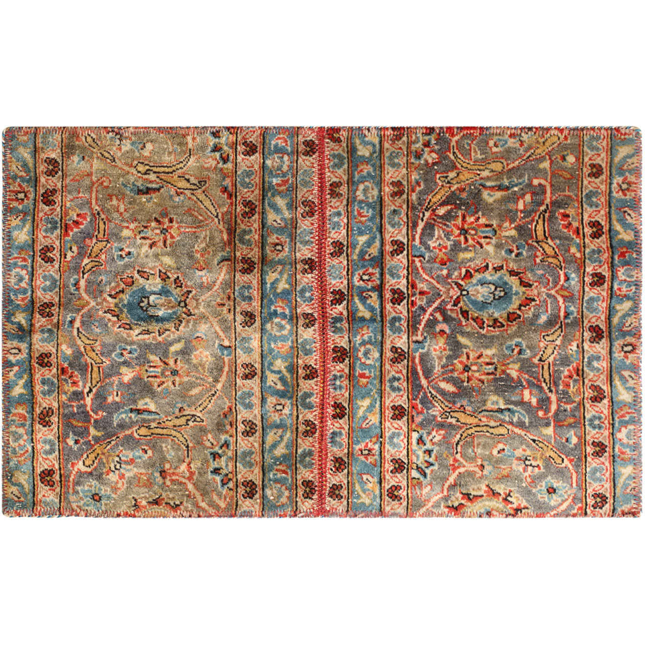 Vintage Persischer handgeknüpfter Patchwork-Teppich Kashan grün