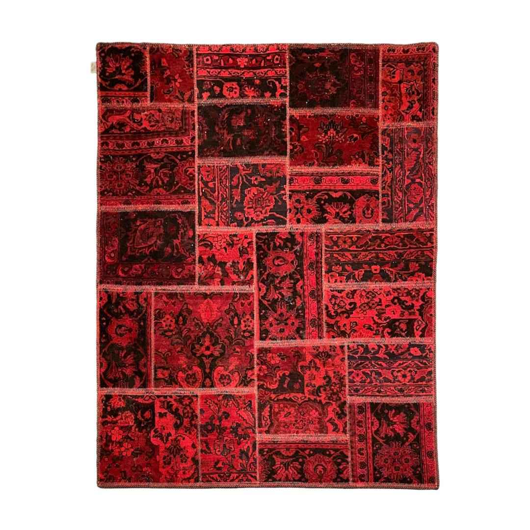 Vintage Persischer handgeknüpfter Patchwork-Teppich Abstrakt Rot
