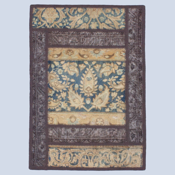 Vintage Persischer handgeknüpfter Patchwork-Teppich Geometrisch Creme