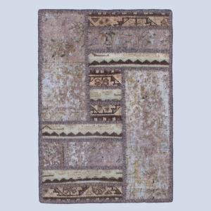 Vintage Persischer handgeknüpfter Patchwork-Teppich Geometrisch Braun