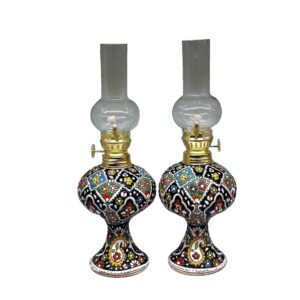 Persische Keramik-Petroleumlampe mit Emaillekunst (2x)