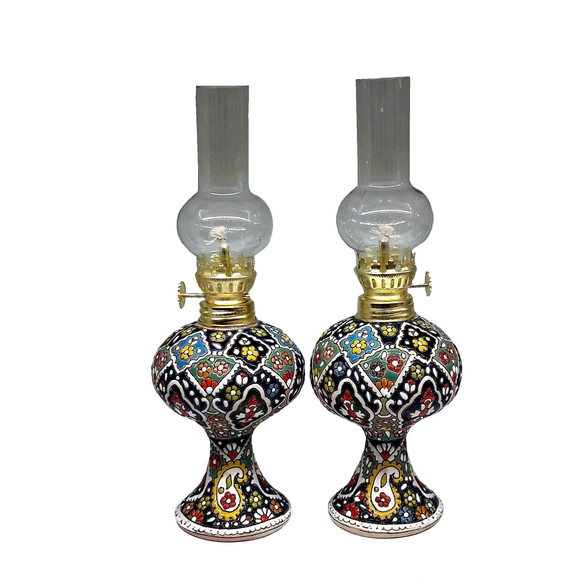 Persische Keramik-Petroleumlampe mit Emaillekunst (2x)