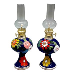 Persische Keramik-Petroleumlampe mit floraler Emaillekunst