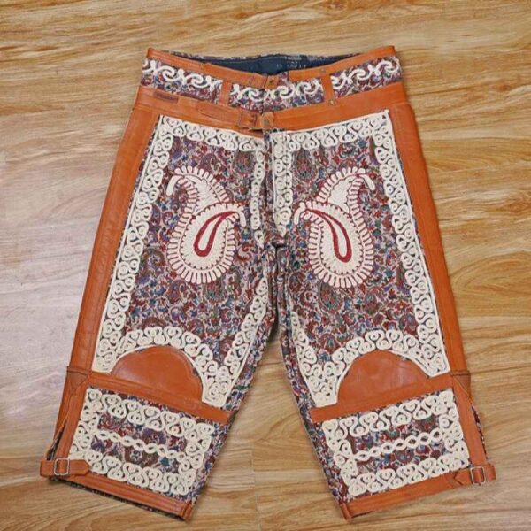 Persische Zoorkhaneh Athletische 3/4-Hose mit Termeh-Stoff & Leder