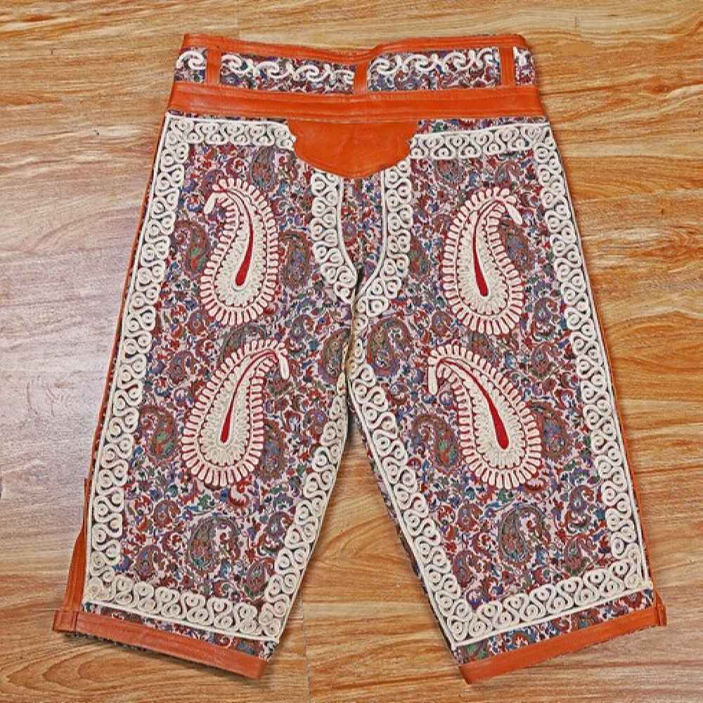 Persische Zoorkhaneh Athletische 3/4-Hose mit Termeh-Stoff & Leder