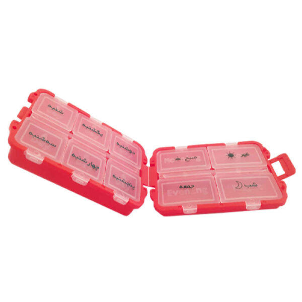 Wöchentlicher Pillenorganisator mit 3 täglichen Erinnerungen und Farsi-Etiketten