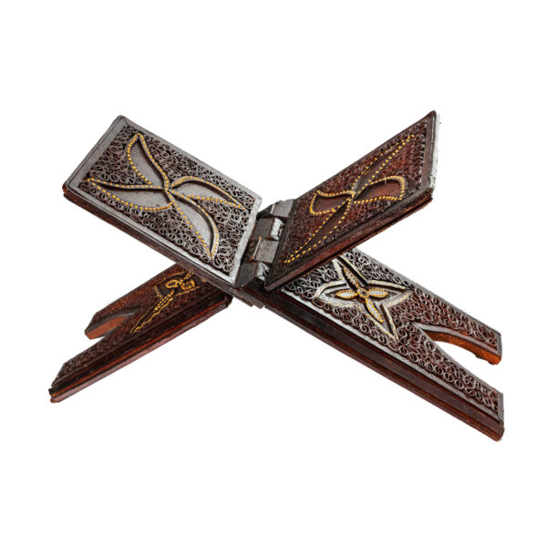 Faltbarer hölzerner Koran-Ständer aus naturbelassenem Kamelleder