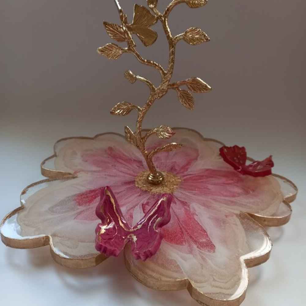 Resin Serviertablett mit Messing Blätterbasis & 3D Schmetterling