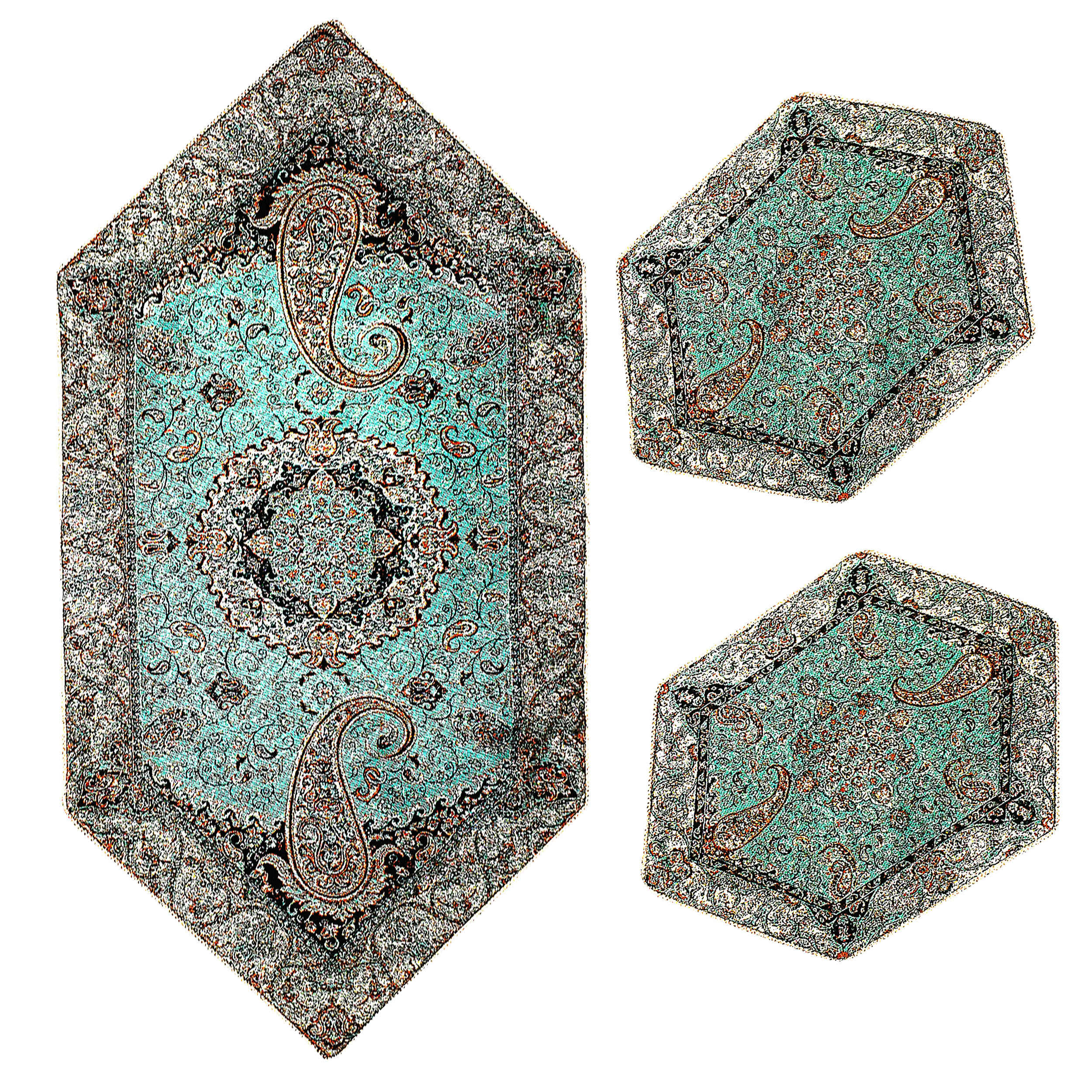 Set aus 3 Termeh-Tischdecken, luxuriös mit persischem Paisley-Muster Shiva
