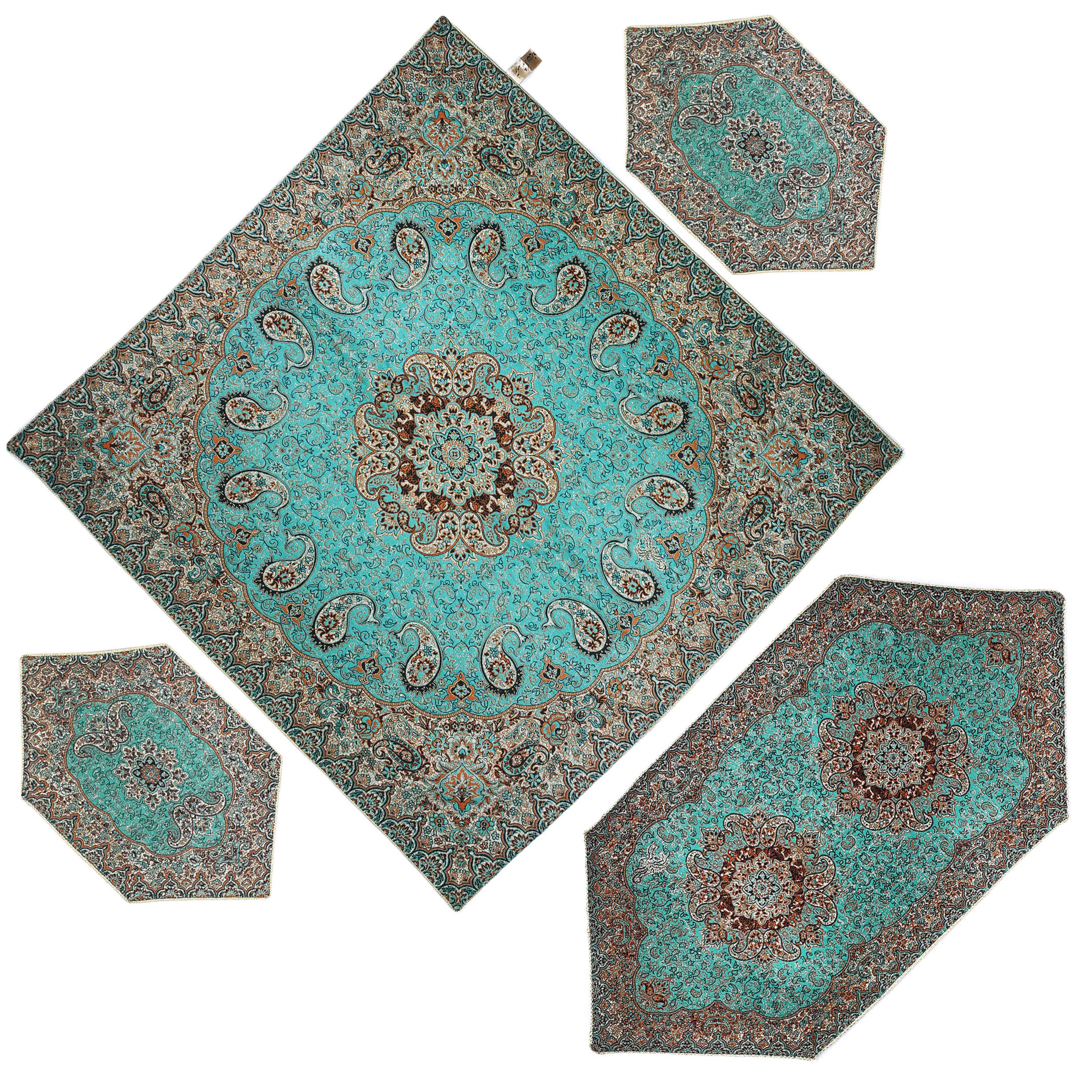Set aus 4 Termeh-Tischdecken, luxuriös mit persischem Paisley-Muster Karmania