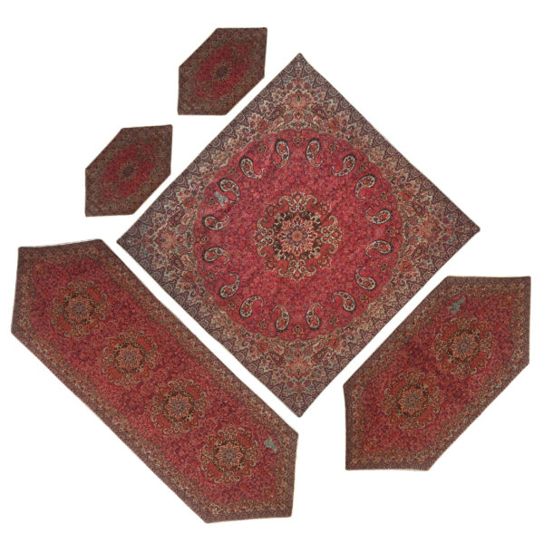 Set aus 5 Termeh-Tischdecken, luxuriös mit persischem Paisley-Muster Simurgh