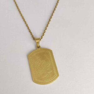 Islamische Kette mit Ya Ali Ibn Musa al-Rida Kalligrafie Stahl-Medaillon