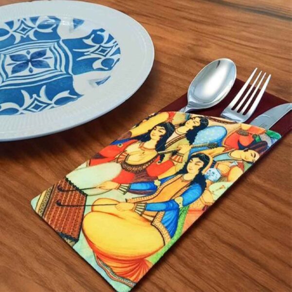 Samtbesteckbeutel mit Blumendesign - Klassischer Elfenbein-Stil