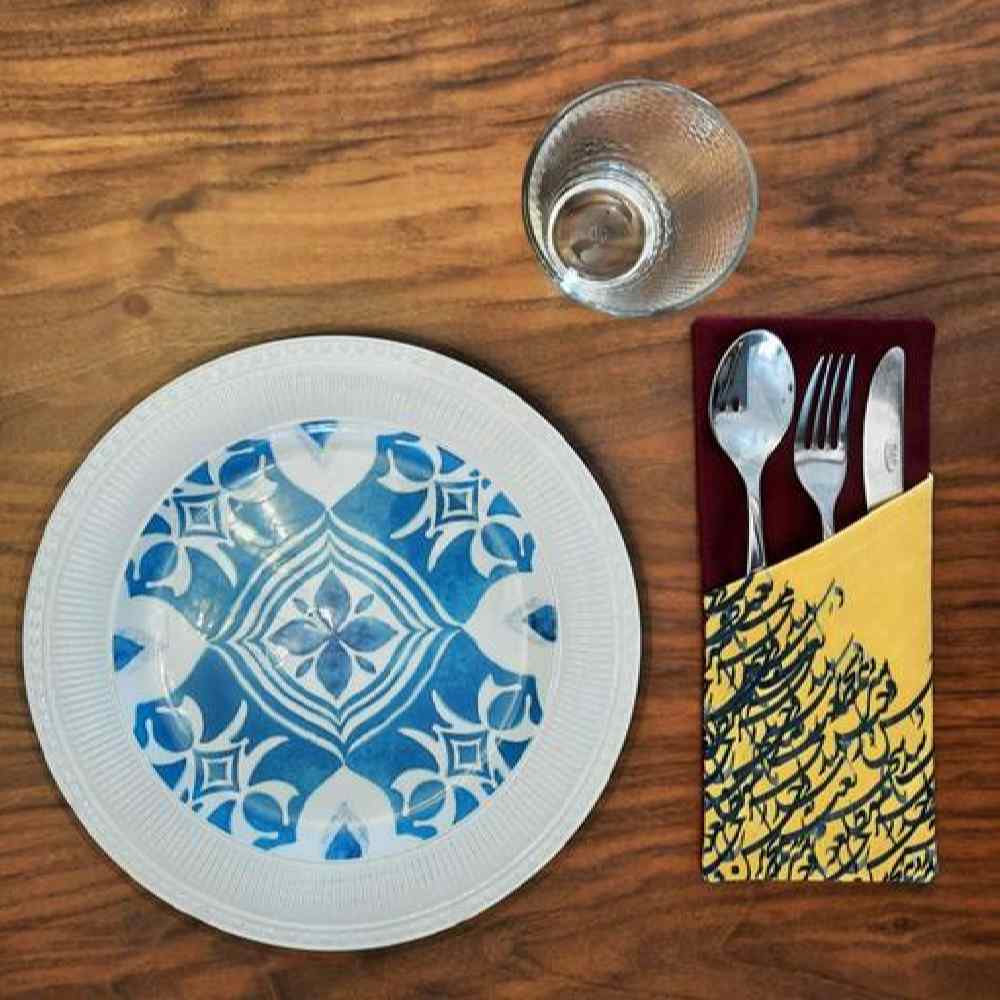 Samtbesteckbeutel mit persischer Kalligraphie – Löffel- und Gabelorganisator