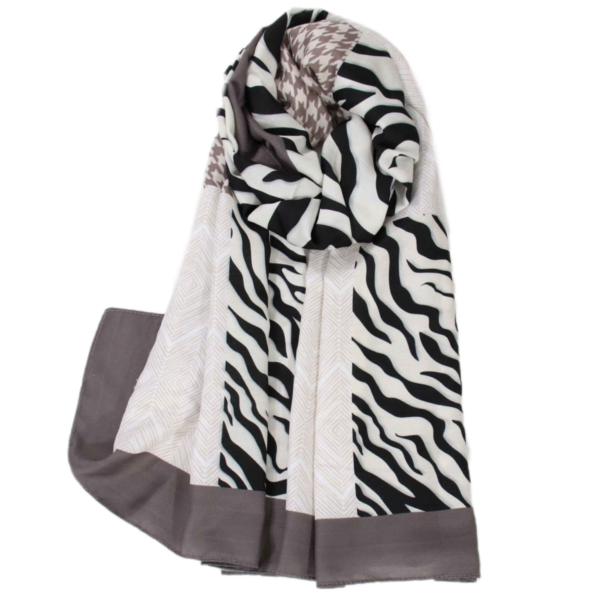 Bedruckter Schal für Frauen Künstlerisch & Leicht Zebra- und Hahnentritt-Muster