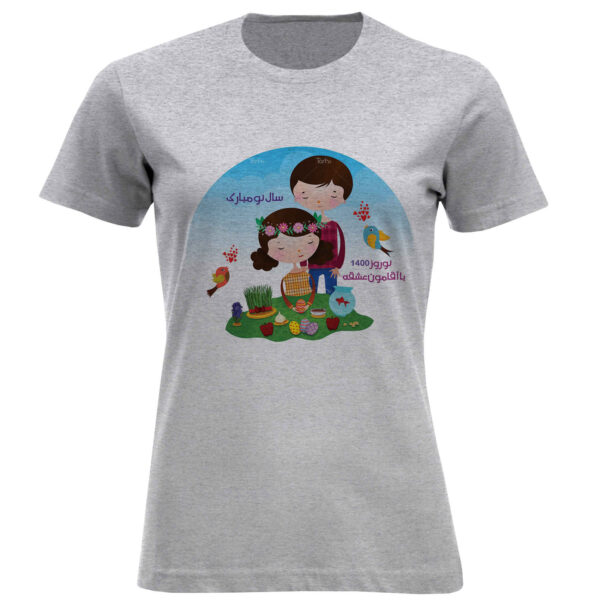 Damen Kurzarm-T-Shirt mit Fantasie-Nowruz-Motiven – Künstlerischer Persischer Stil