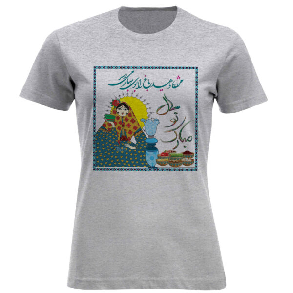 Damen Kurzarm-T-Shirt mit Festlichem Nowruz-Muster – Hell & Fröhlich