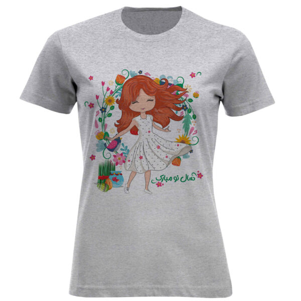 Damen Kurzarm-T-Shirt mit Jugendlichem Nowruz-inspiriertem Druck – Verspielter Stil