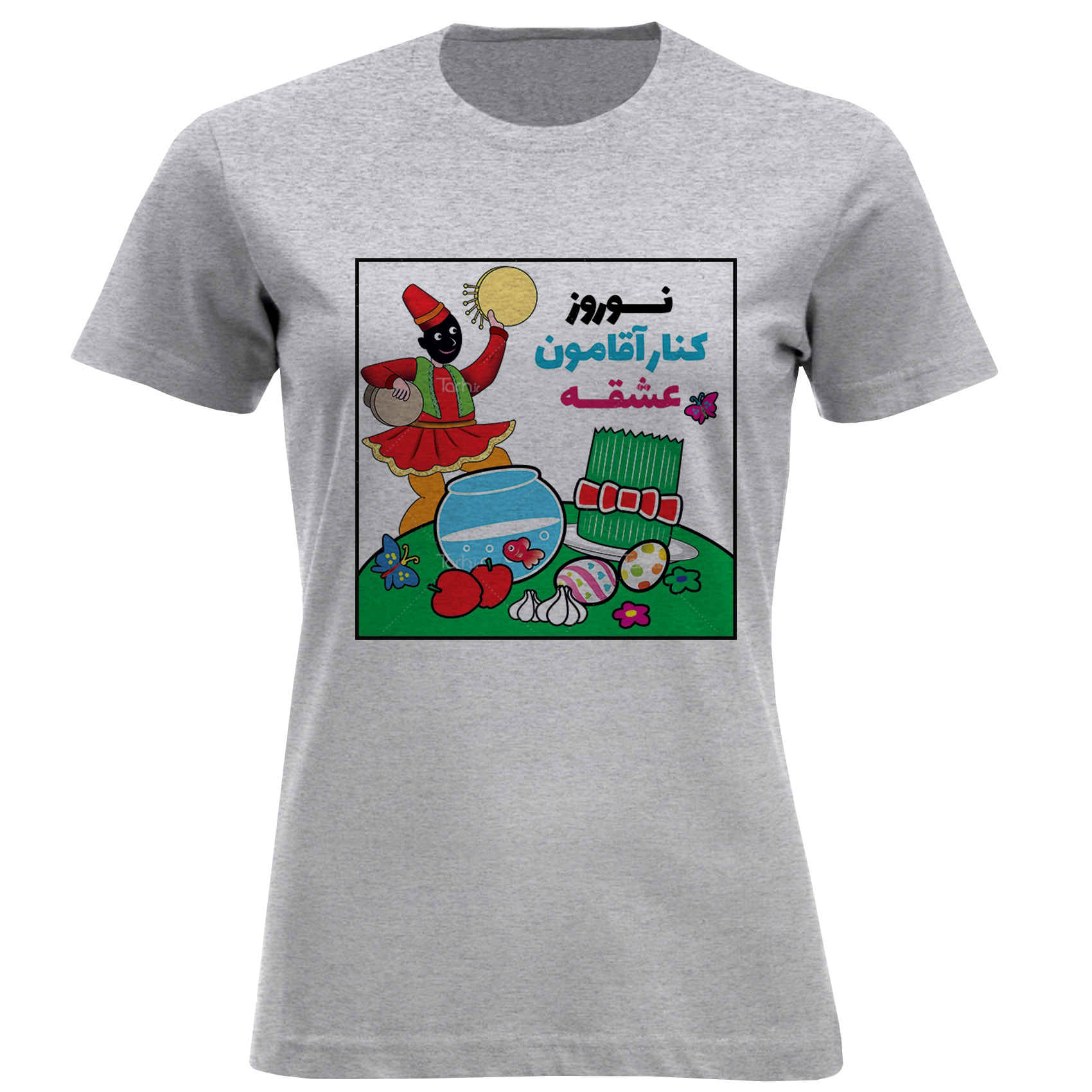 Damen Kurzarm-T-Shirt mit Hajji Firuz Grafik – Traditionelles Persisches Fest