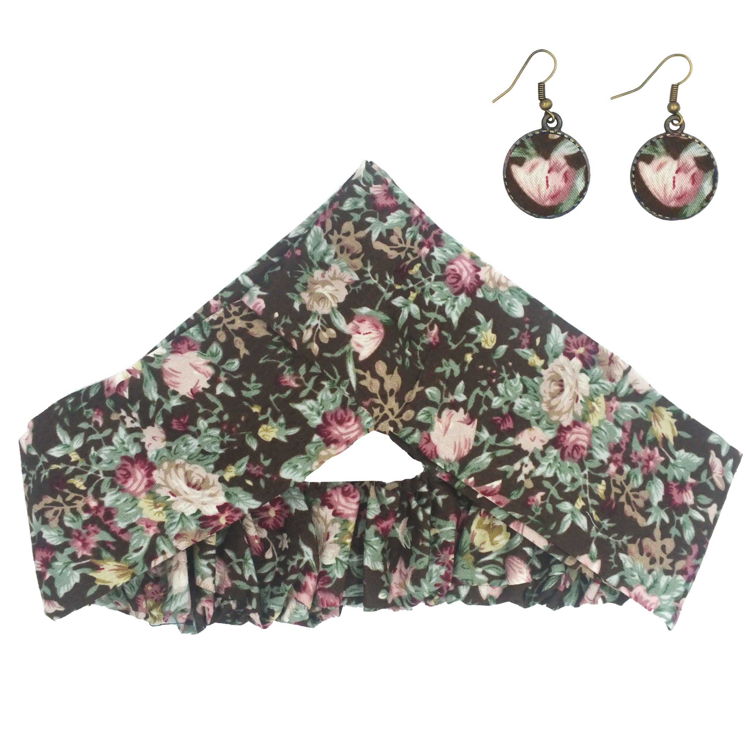 Damen Verdrehter Kreuz Stirnband & Ohrring Set Botanisches Muster