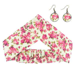 Damen Verdrehter Kreuz Stirnband & Ohrring Set Creme & Rosa