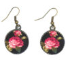 Damen Verdrehter Kreuz Stirnband & Ohrring Set Blumen Schwarz