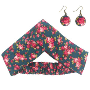 Damen Verdrehter Kreuz Stirnband & Ohrring Set Floral Blau