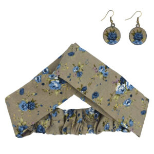 Damen Verdrehter Kreuz Stirnband & Ohrring Set Blumen Grau