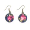Damen Verdrehter Kreuz Stirnband & Ohrring Set Blumen Marineblau