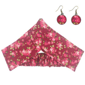 Damen Verdrehter Kreuz Stirnband & Ohrring Set Floral Rot