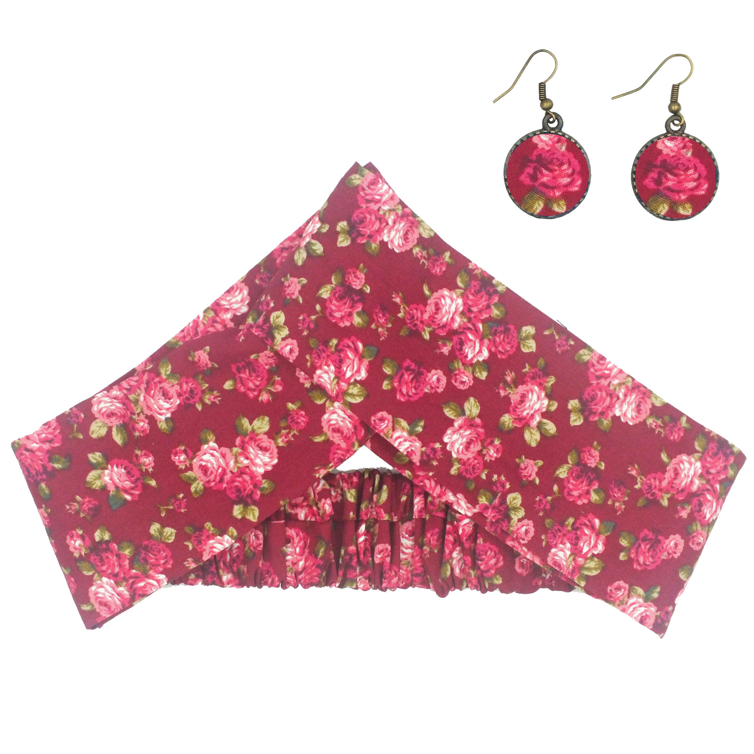 Damen Verdrehter Kreuz Stirnband & Ohrring Set Floral Rot