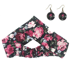 Damen Verdrehter Kreuz Stirnband & Ohrring Set Rosa & Schwarz