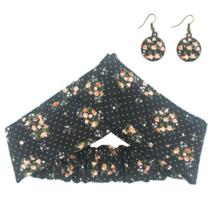Damen Verdrehter Kreuz Stirnband & Ohrring Set Polka Dots Schwarz