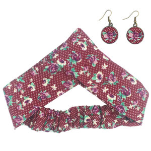 Damen Verdrehter Kreuz Stirnband & Ohrring Set Polka Dots Rot