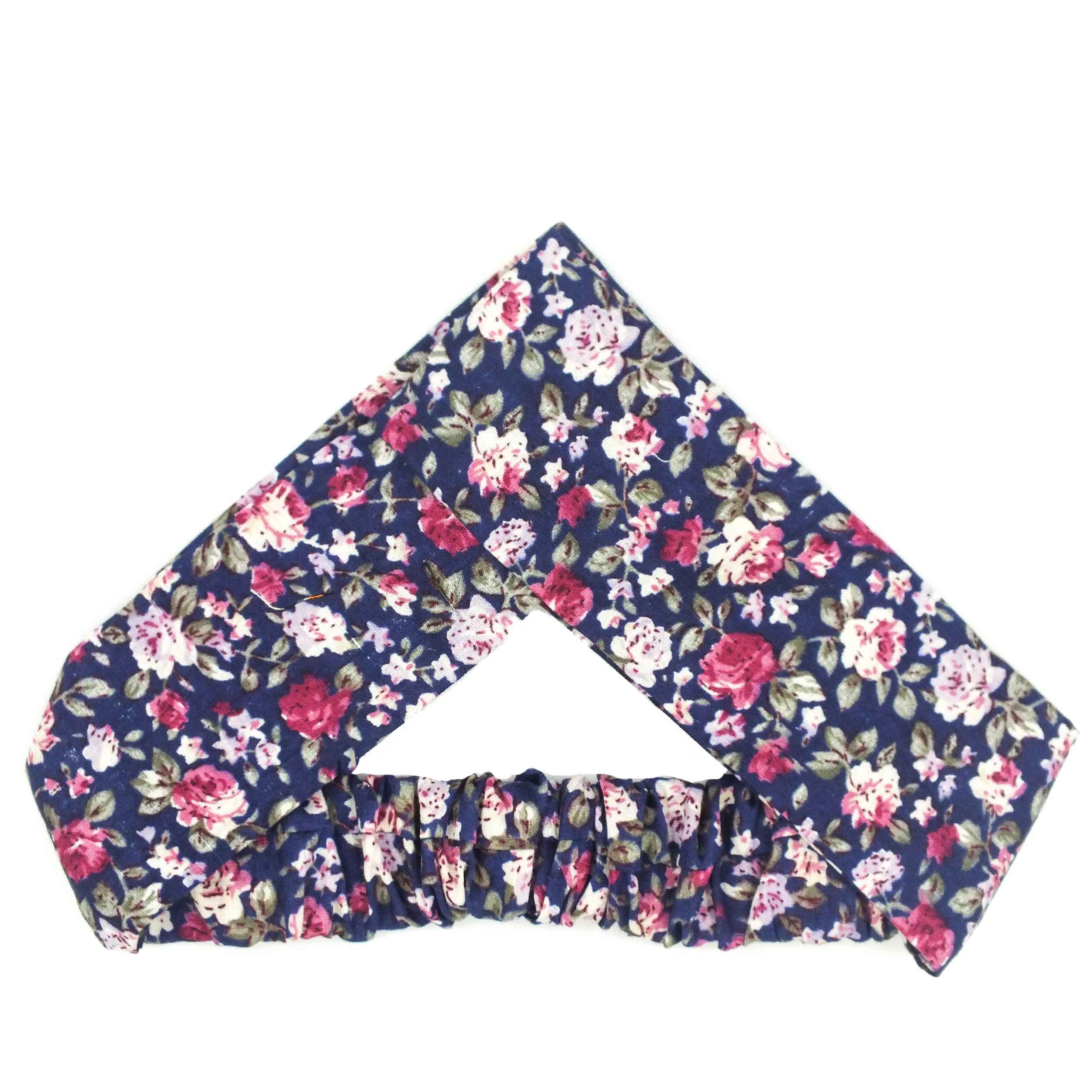 Damen Verdrehter Stirnband & Ohrring Set Floral Marineblau mit Rosa Blumen